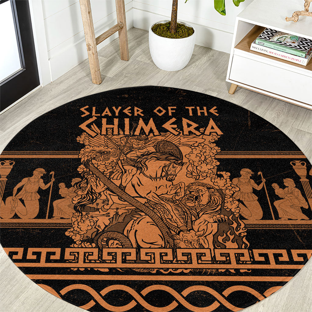 Bellerophon Vs Chimera Greek Mythology Round Carpet Ancient Greek Heroic