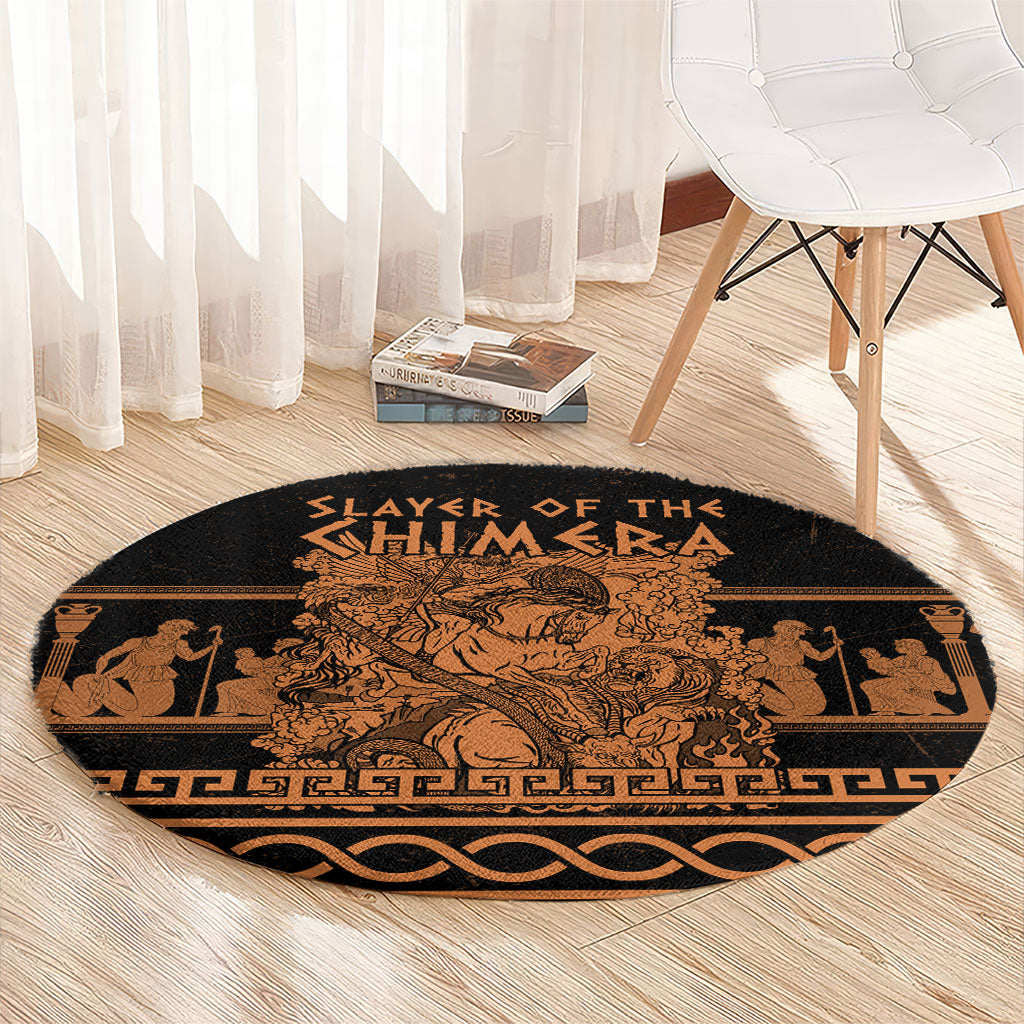 Bellerophon Vs Chimera Greek Mythology Round Carpet Ancient Greek Heroic