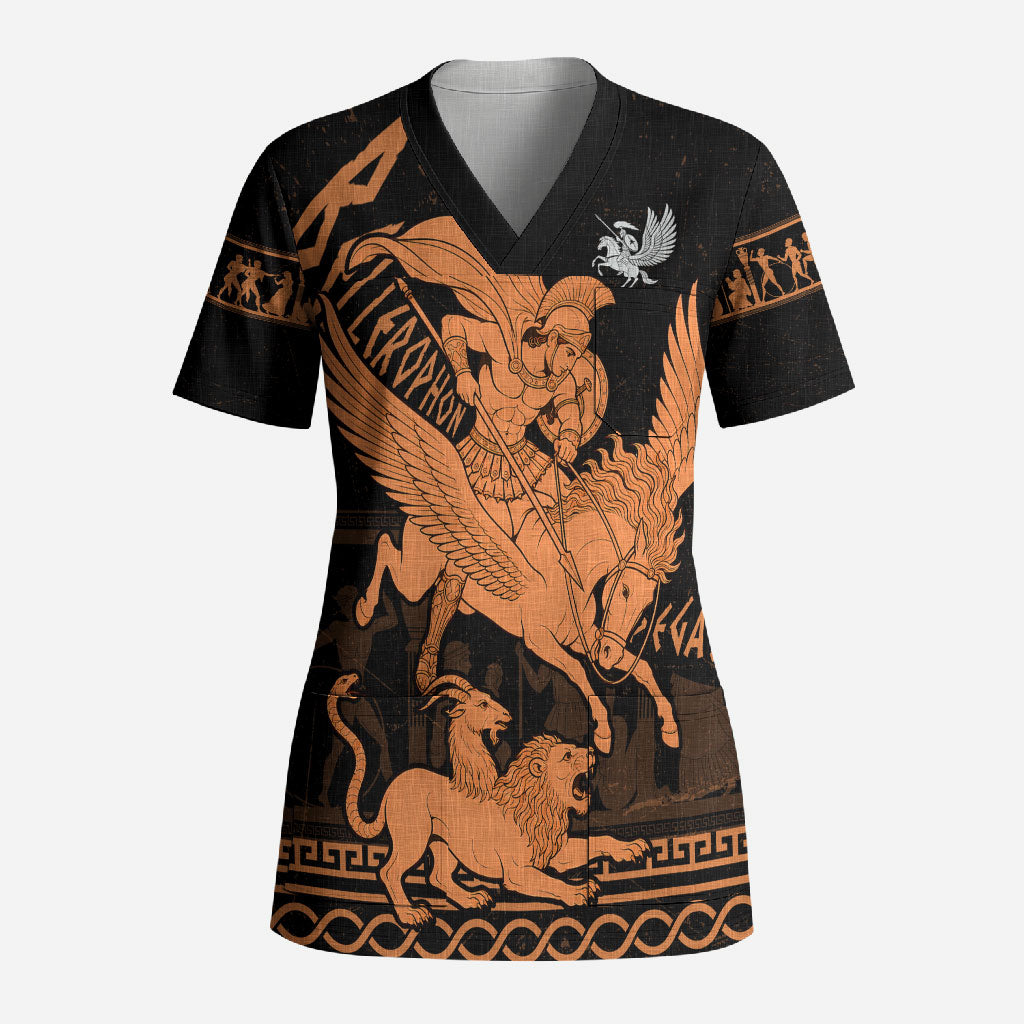Bellerophon Vs Chimera Greek Mythology Scrub Top Ancient Greek Heroic