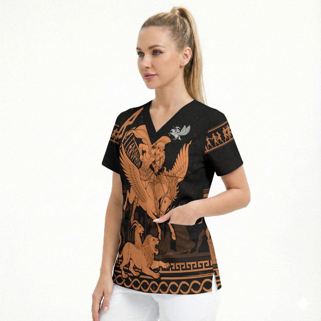 Bellerophon Vs Chimera Greek Mythology Scrub Top Ancient Greek Heroic