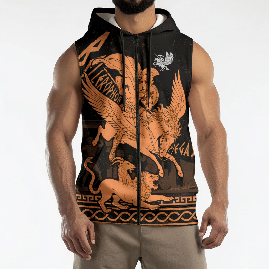 Bellerophon Vs Chimera Greek Mythology Sleeveless Zip Hoodie Ancient Greek Heroic