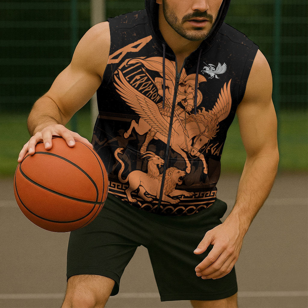 Bellerophon Vs Chimera Greek Mythology Sleeveless Zip Hoodie Ancient Greek Heroic