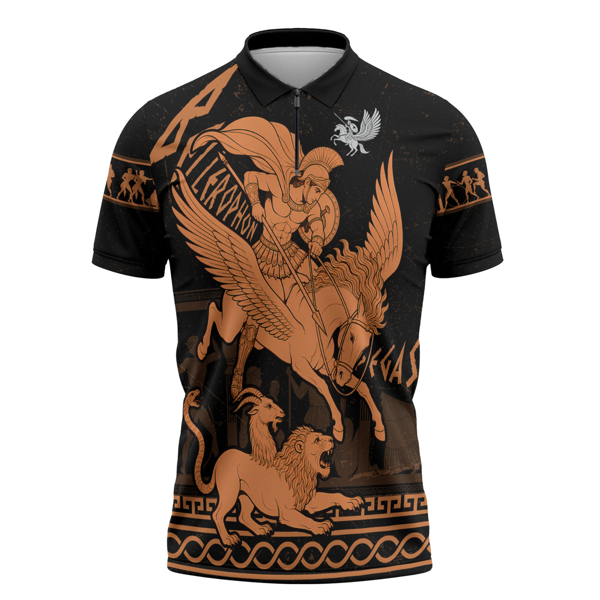 Bellerophon Vs Chimera Greek Mythology Zipper Polo Shirt Ancient Greek Heroic