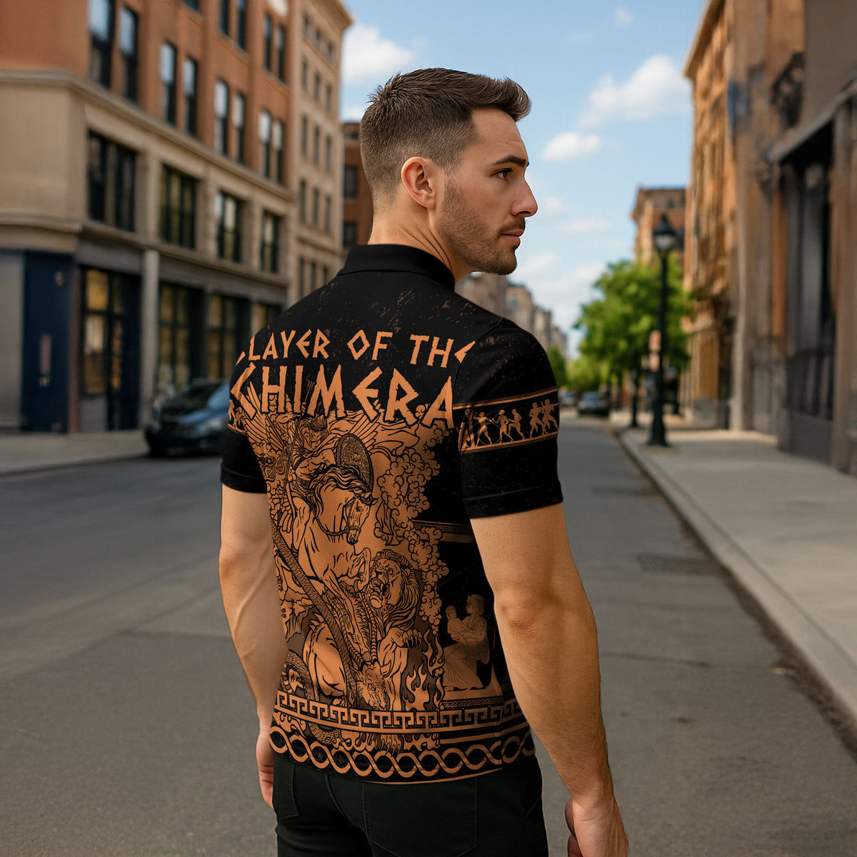 Bellerophon Vs Chimera Greek Mythology Zipper Polo Shirt Ancient Greek Heroic