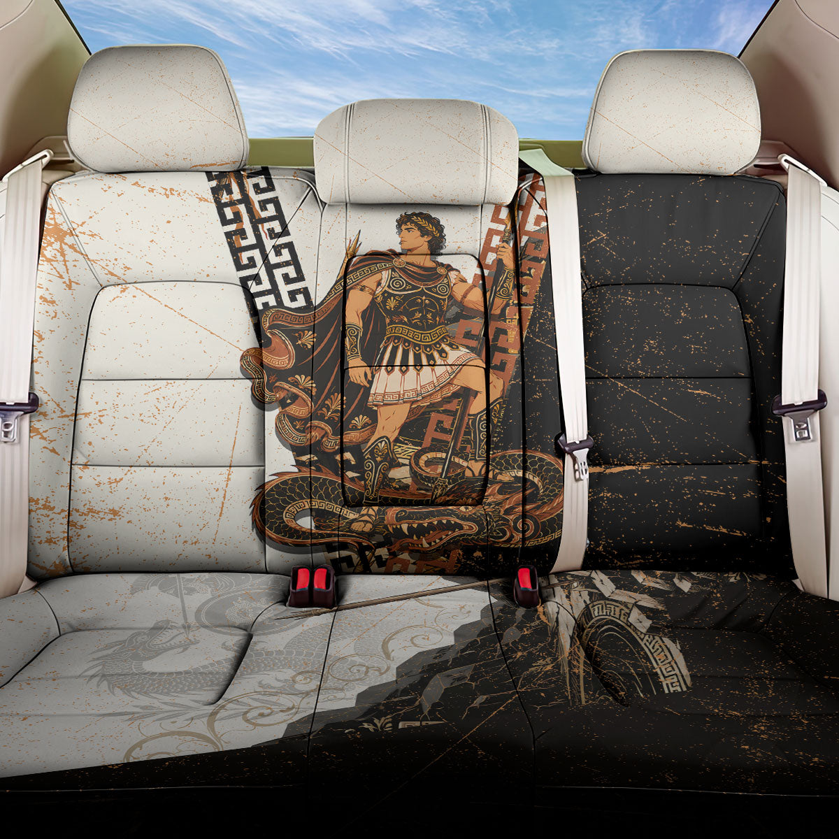 Cadmus Greek Mythology Dragon Slayer Back Car Seat Cover Spartan Warrior Epic Battle Vintage Grunge