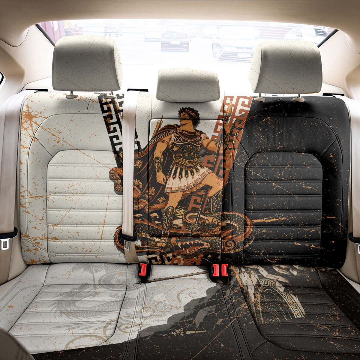 Cadmus Greek Mythology Dragon Slayer Back Car Seat Cover Spartan Warrior Epic Battle Vintage Grunge