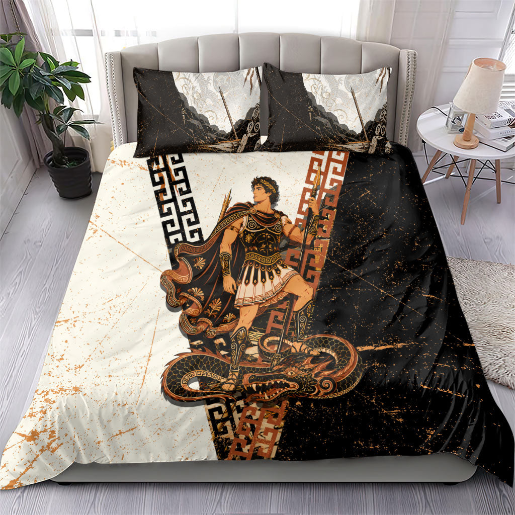 Cadmus Greek Mythology Dragon Slayer Bedding Set Spartan Warrior Epic Battle Vintage Grunge
