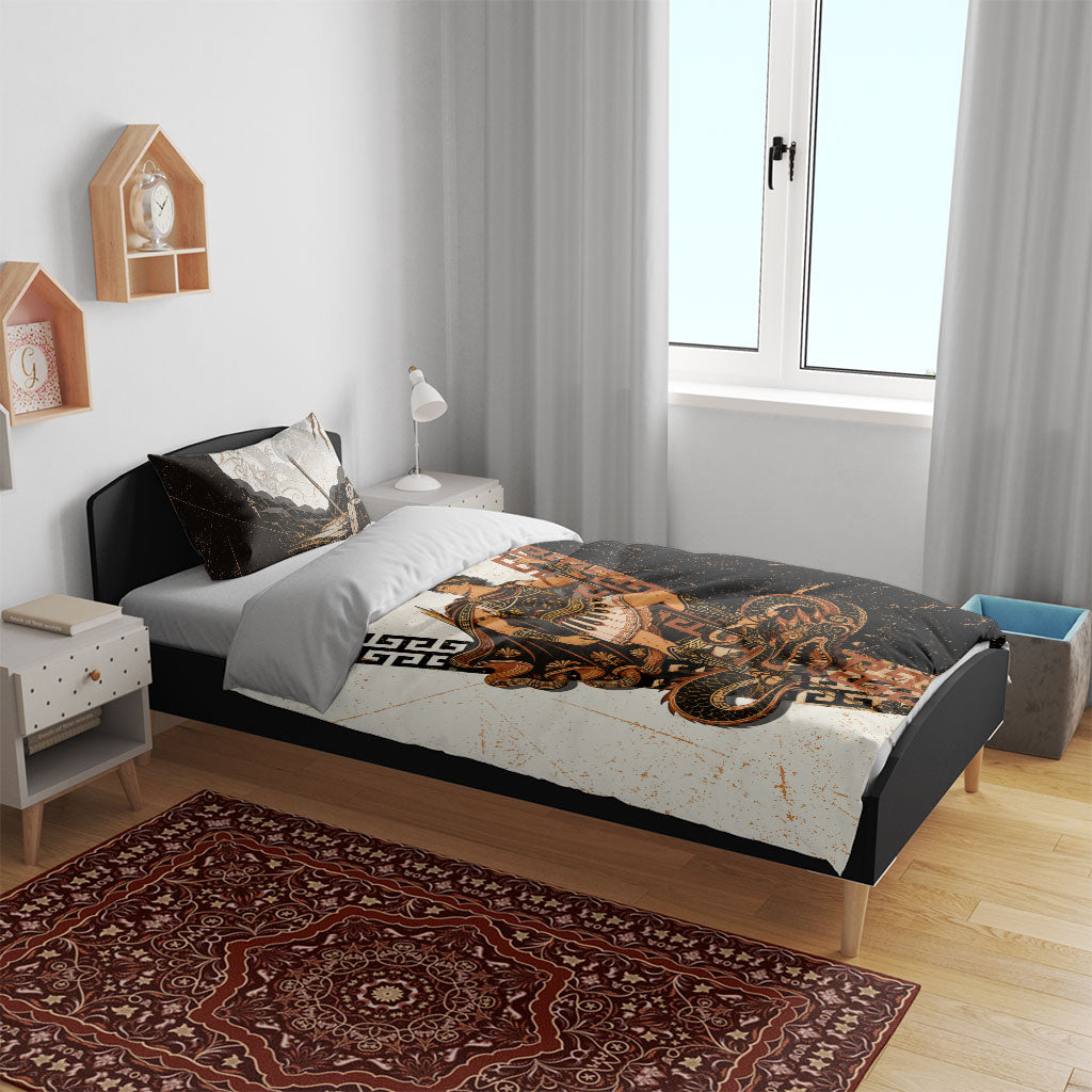 Cadmus Greek Mythology Dragon Slayer Bedding Set Spartan Warrior Epic Battle Vintage Grunge