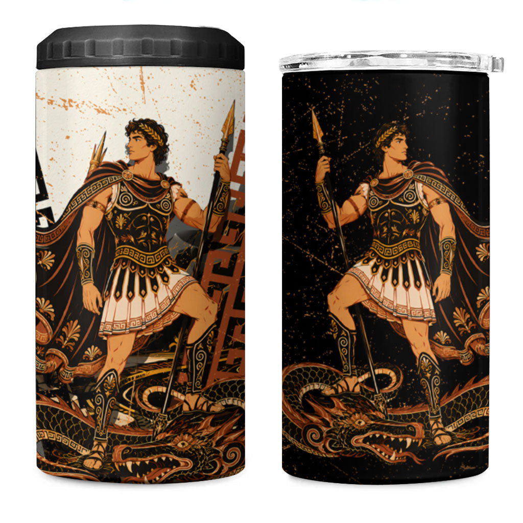 Cadmus Greek Mythology Dragon Slayer 4 in 1 Can Cooler Tumbler Spartan Warrior Epic Battle Vintage Grunge