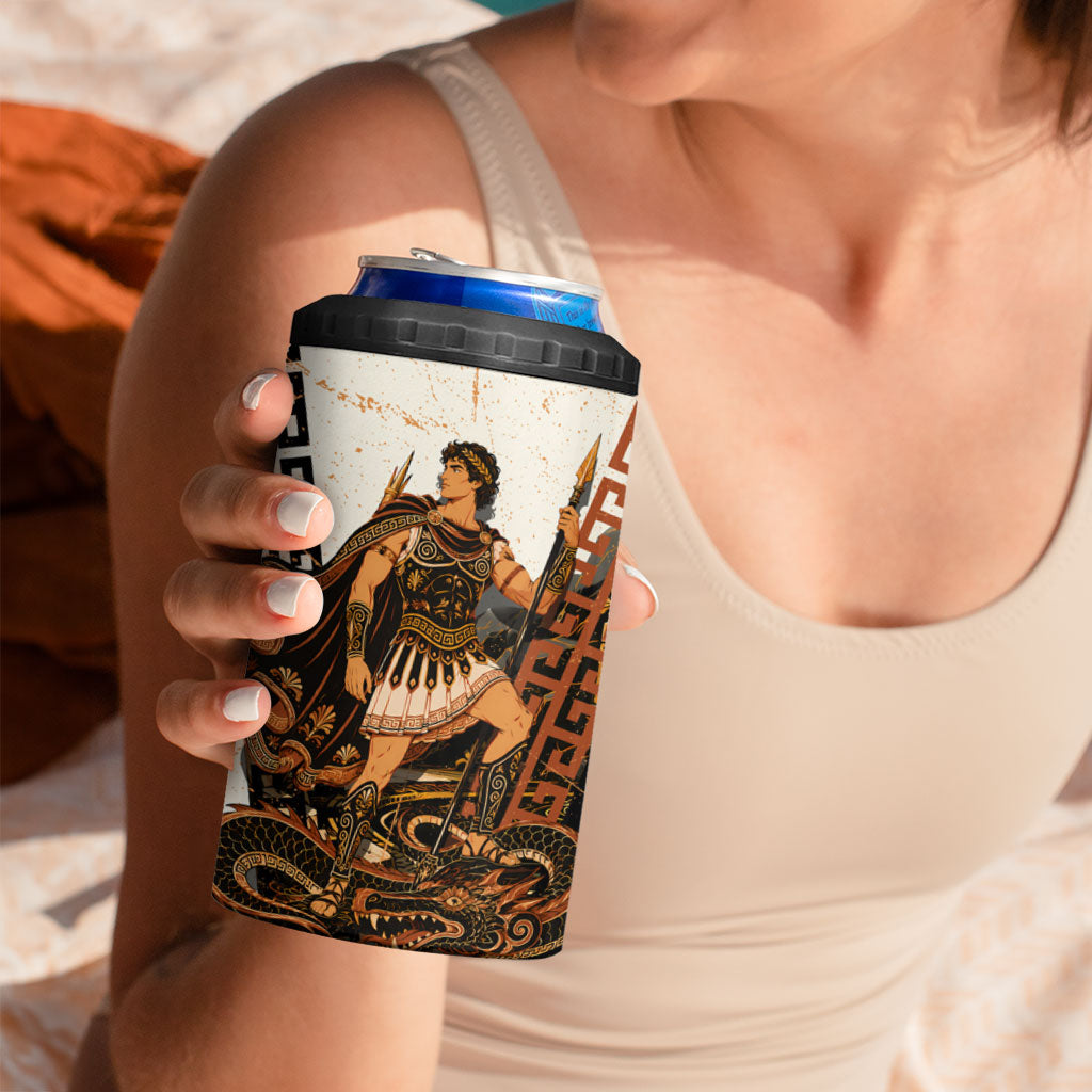 Cadmus Greek Mythology Dragon Slayer 4 in 1 Can Cooler Tumbler Spartan Warrior Epic Battle Vintage Grunge