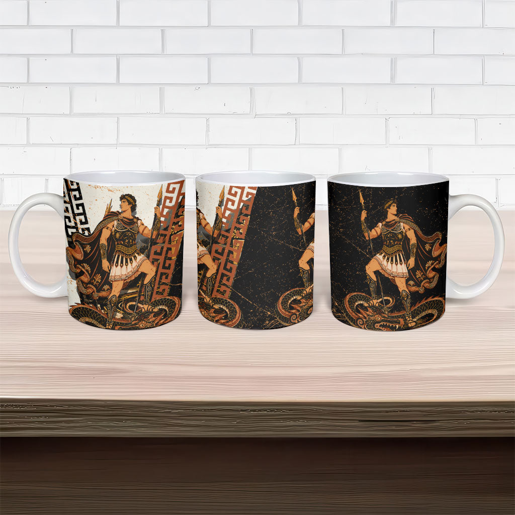 Cadmus Greek Mythology Dragon Slayer Ceramic Mug Spartan Warrior Epic Battle Vintage Grunge