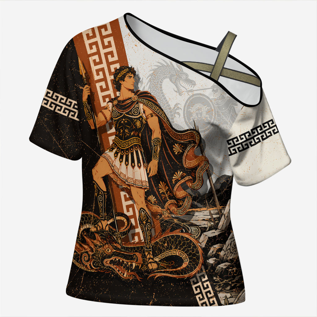 Cadmus Greek Mythology Dragon Slayer Cross Shoulder Shirt Spartan Warrior Epic Battle Vintage Grunge