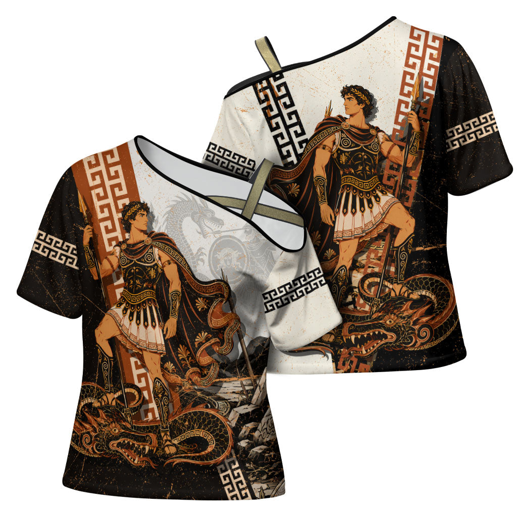 Cadmus Greek Mythology Dragon Slayer Cross Shoulder Shirt Spartan Warrior Epic Battle Vintage Grunge
