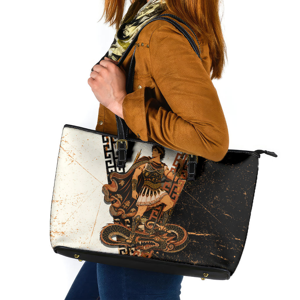 Cadmus Greek Mythology Dragon Slayer Leather Tote Bag Spartan Warrior Epic Battle Vintage Grunge