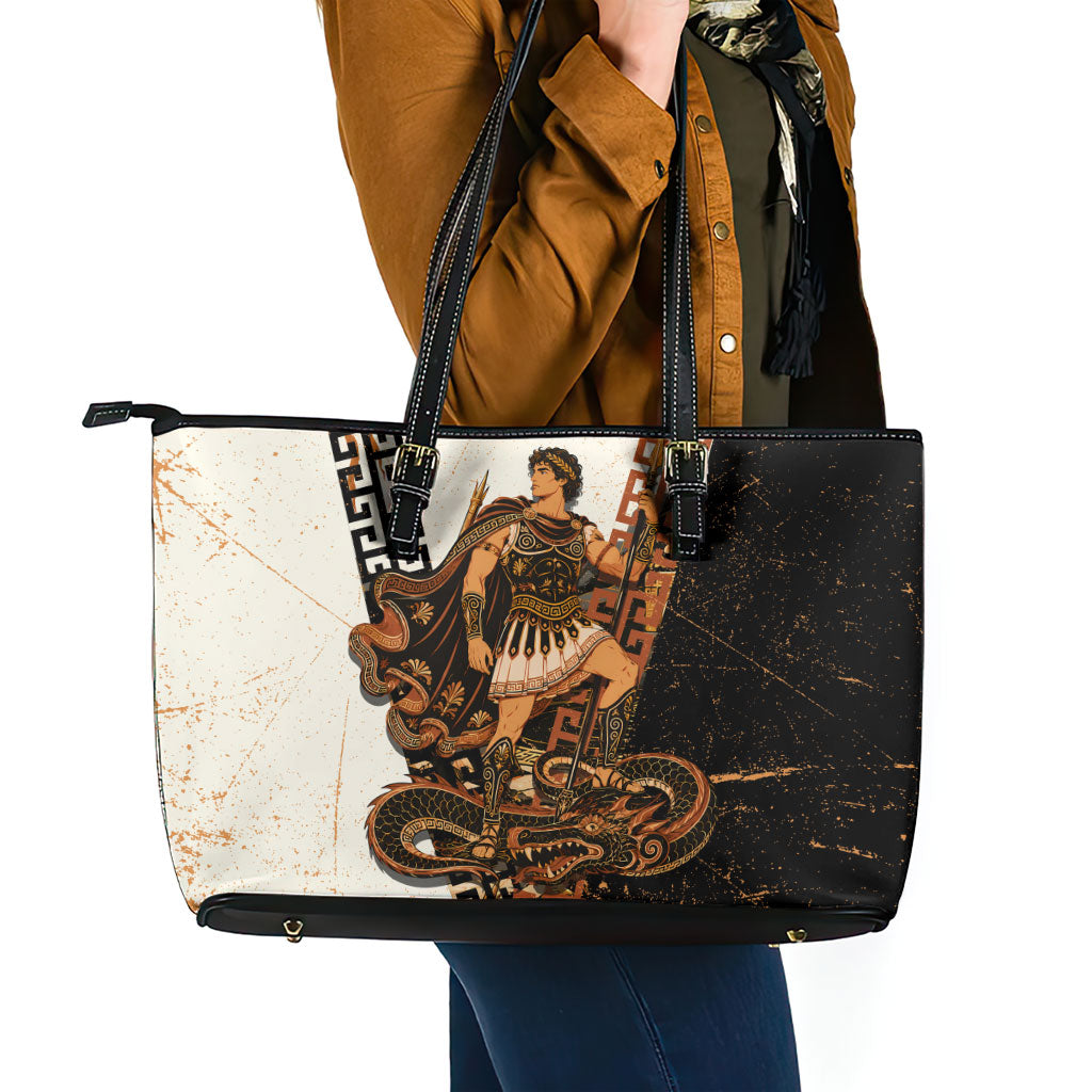 Cadmus Greek Mythology Dragon Slayer Leather Tote Bag Spartan Warrior Epic Battle Vintage Grunge