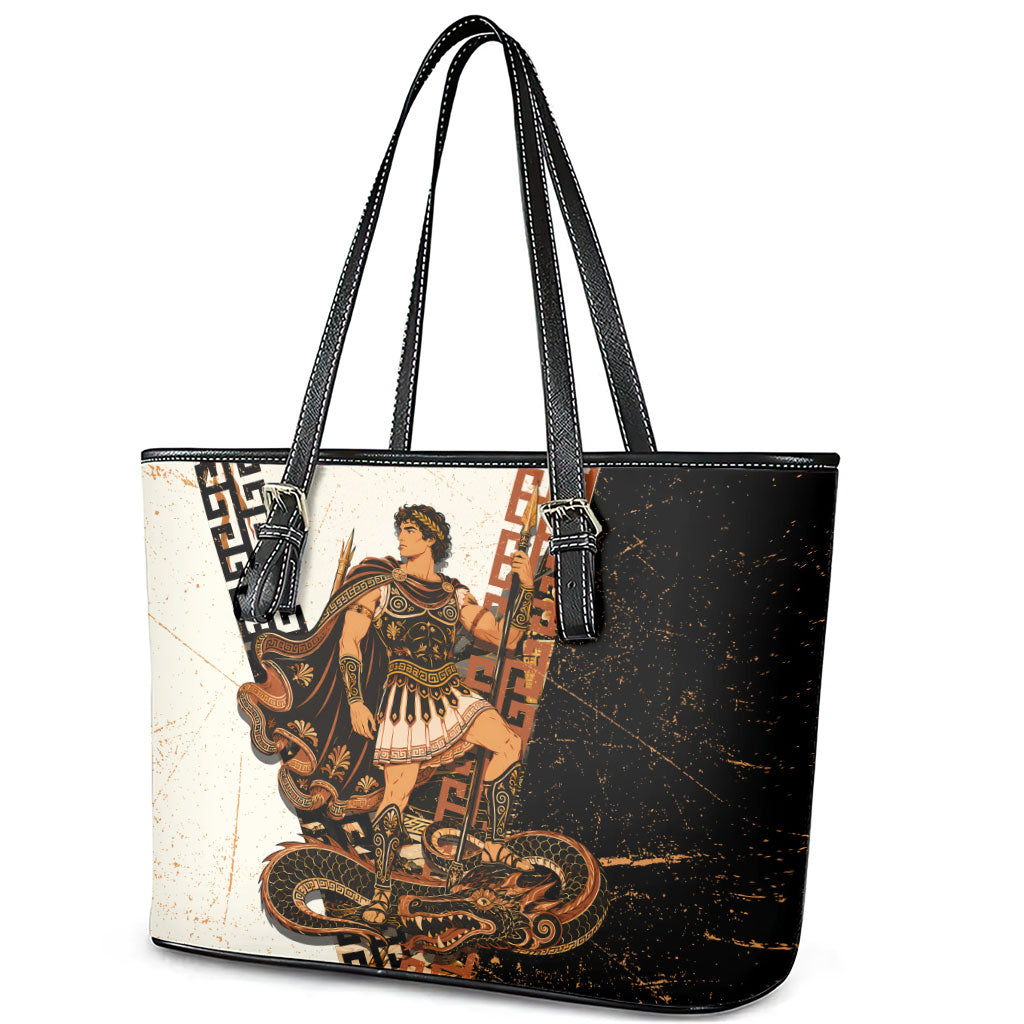 Cadmus Greek Mythology Dragon Slayer Leather Tote Bag Spartan Warrior Epic Battle Vintage Grunge