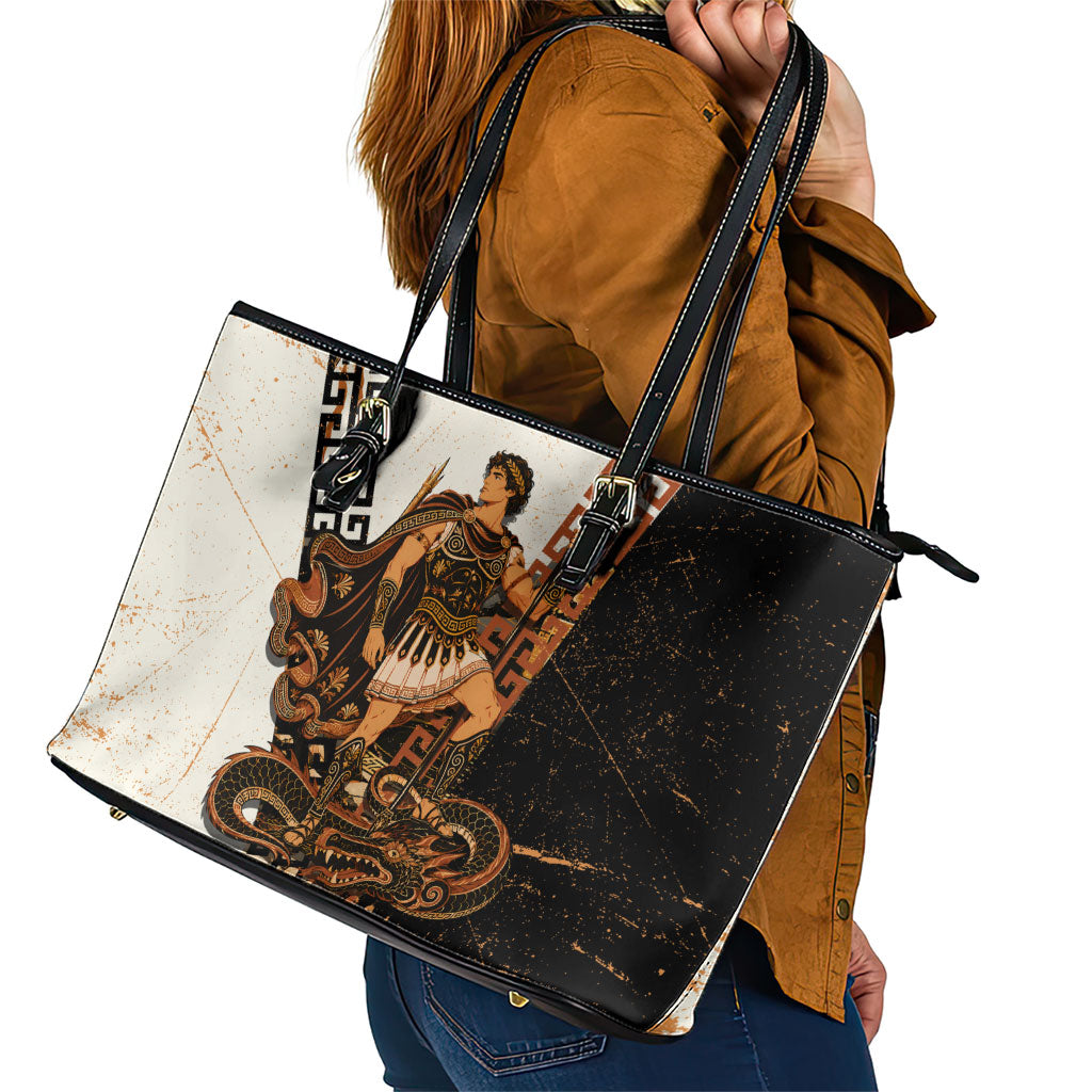 Cadmus Greek Mythology Dragon Slayer Leather Tote Bag Spartan Warrior Epic Battle Vintage Grunge