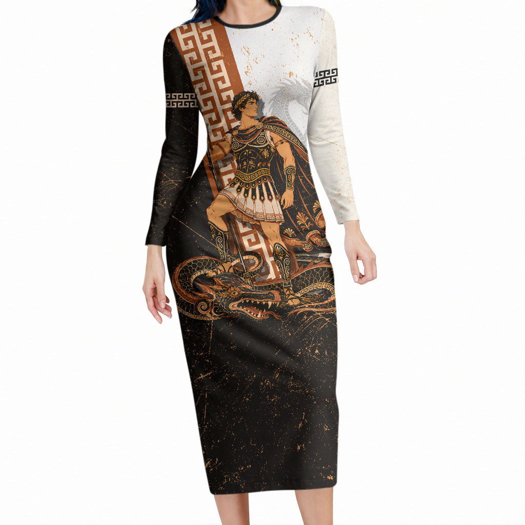 Cadmus Greek Mythology Dragon Slayer Long Sleeve Bodycon Dress Spartan Warrior Epic Battle Vintage Grunge