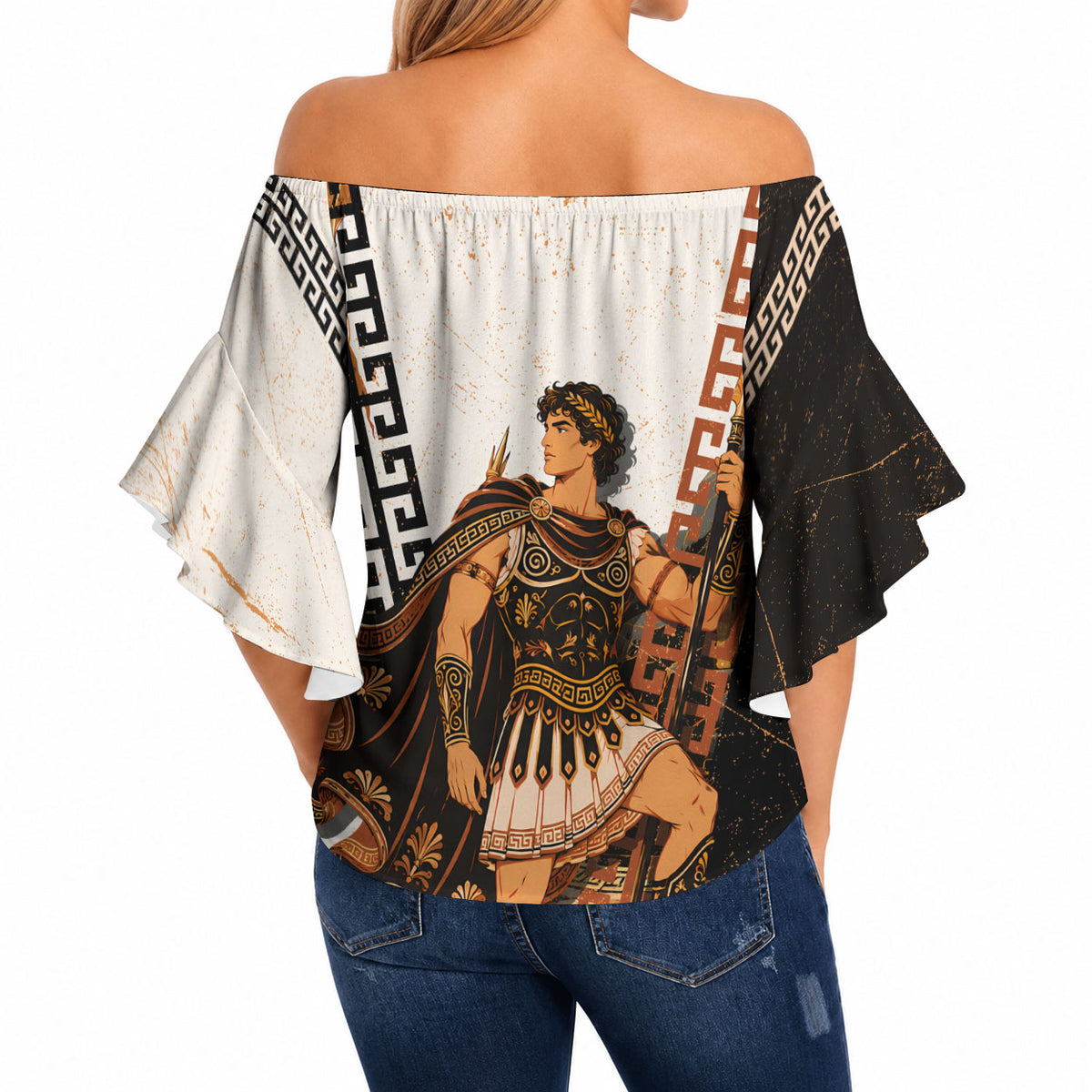 Cadmus Greek Mythology Dragon Slayer Off Shoulder Wrap Waist Top Spartan Warrior Epic Battle Vintage Grunge