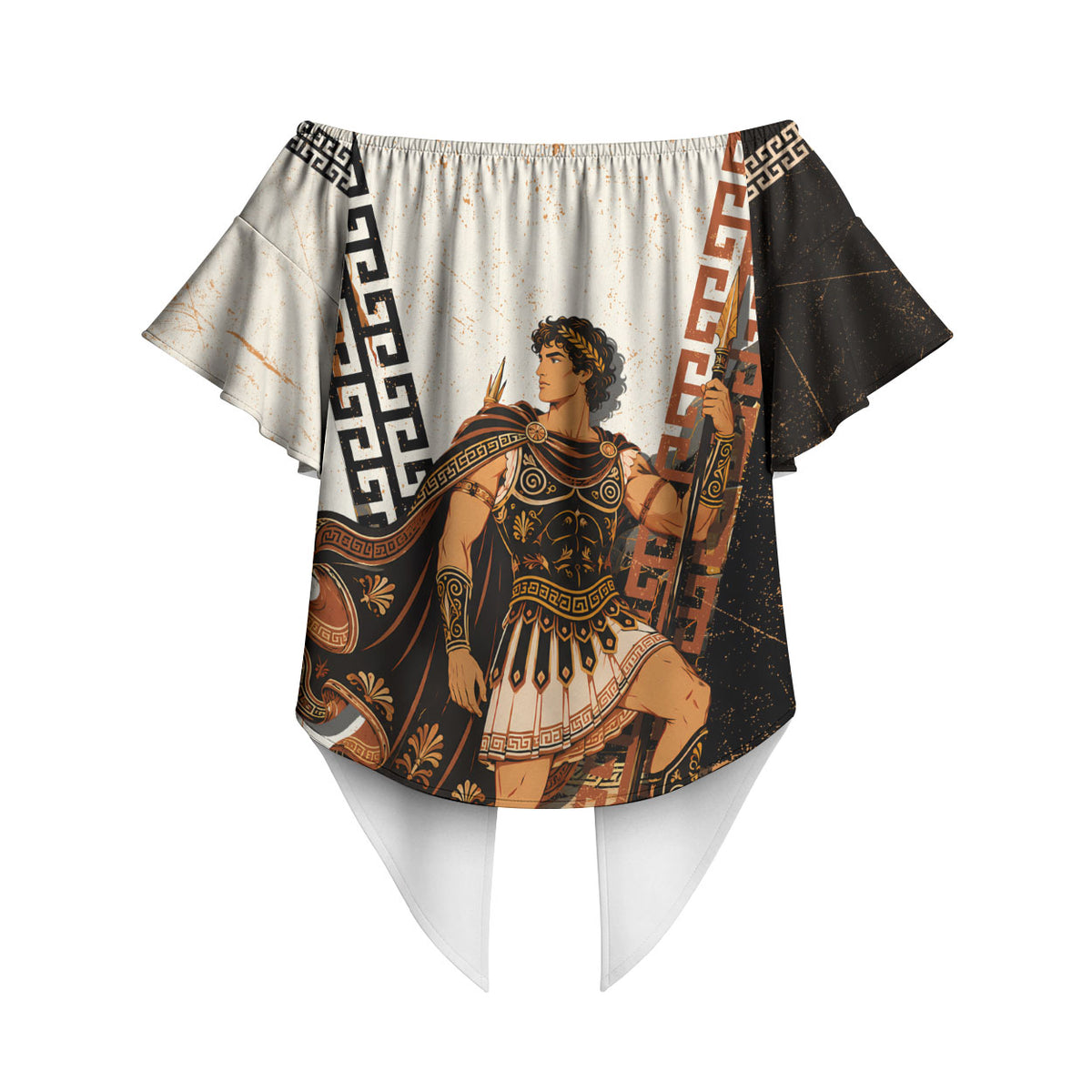 Cadmus Greek Mythology Dragon Slayer Off Shoulder Wrap Waist Top Spartan Warrior Epic Battle Vintage Grunge