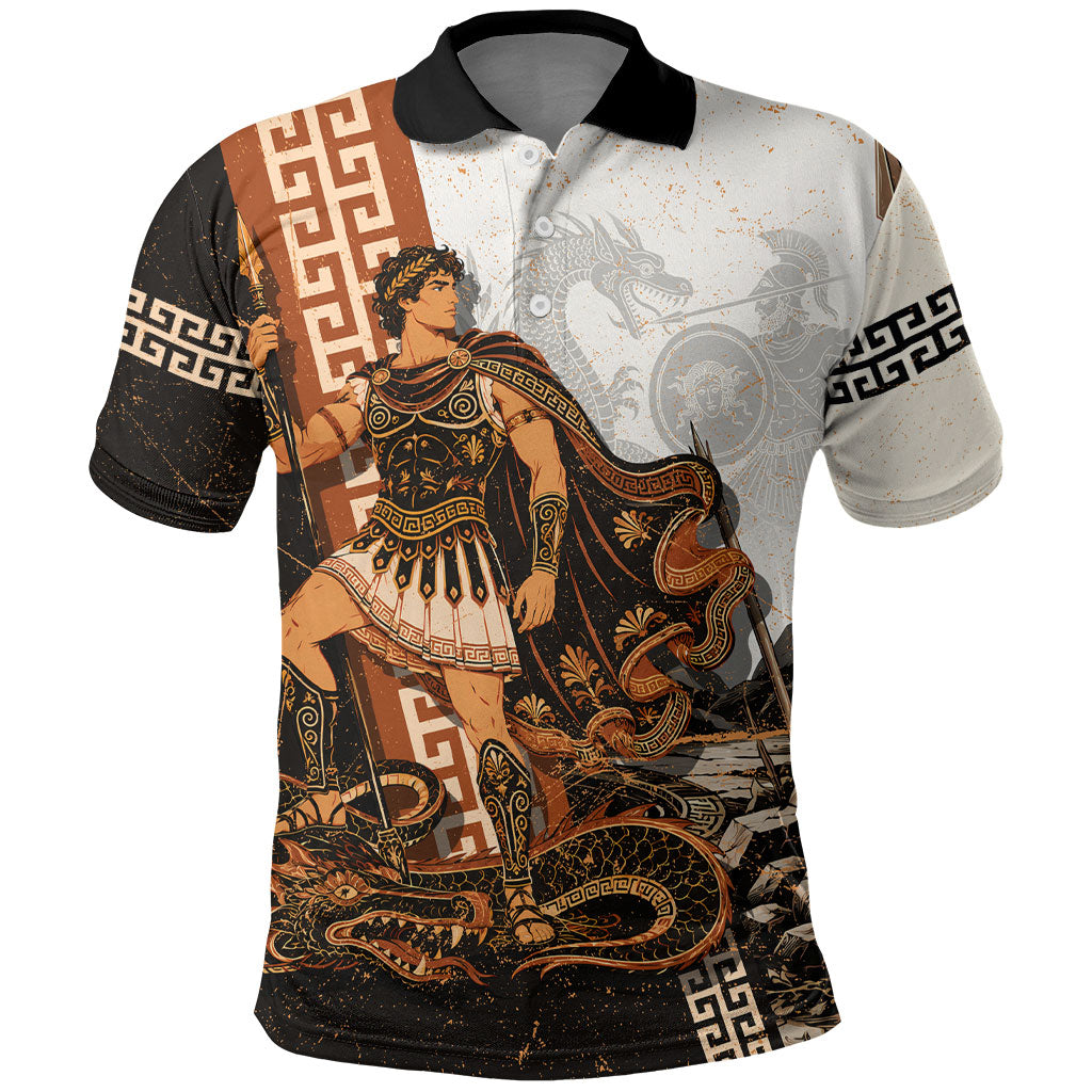 Cadmus Greek Mythology Dragon Slayer Polo Shirt Spartan Warrior Epic Battle Vintage Grunge