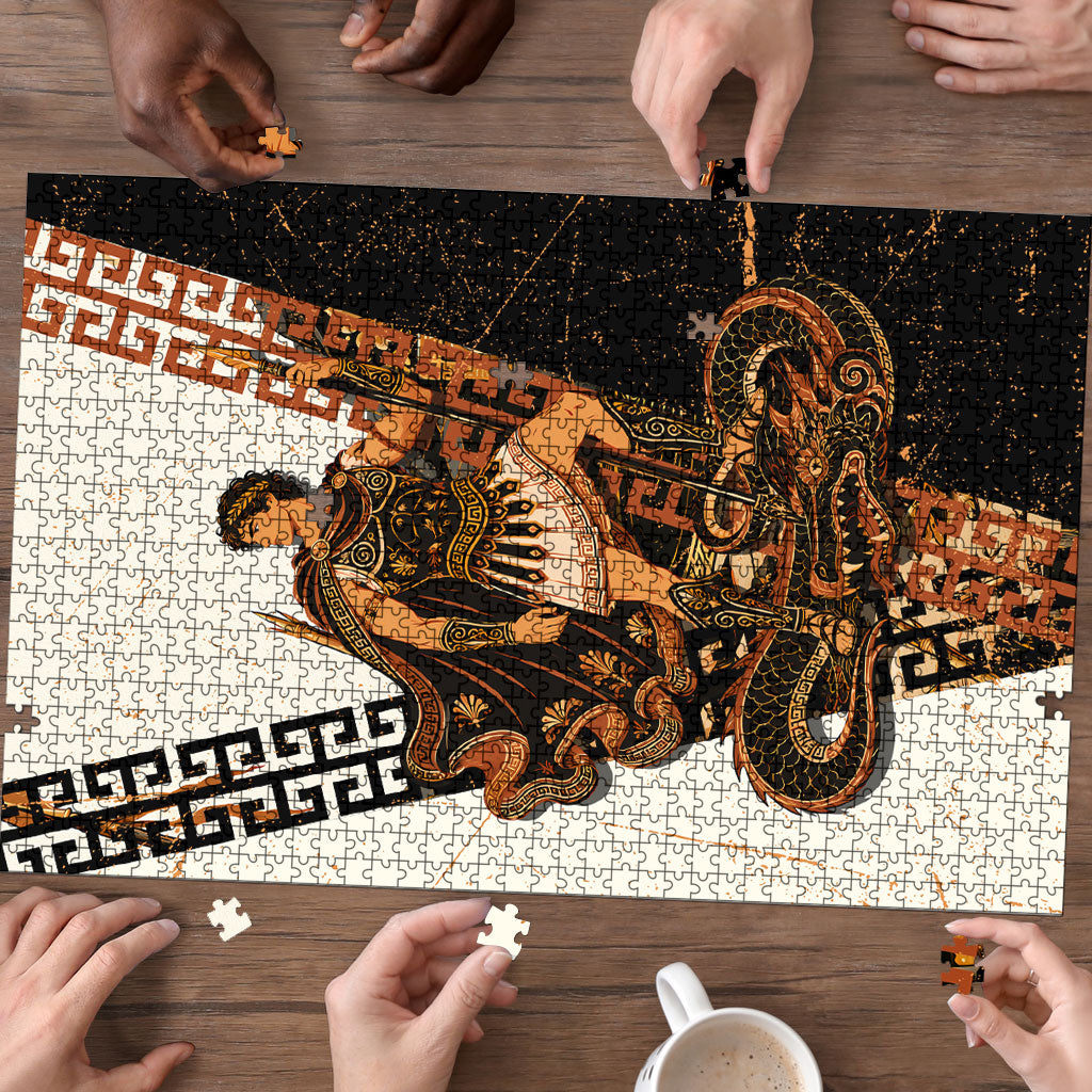 Cadmus Greek Mythology Dragon Slayer Puzzle Spartan Warrior Epic Battle Vintage Grunge