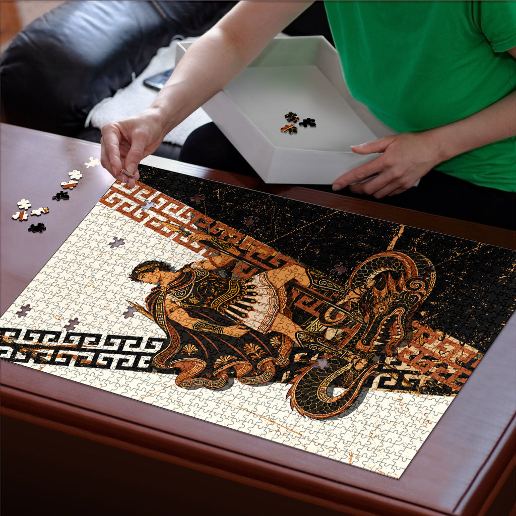 Cadmus Greek Mythology Dragon Slayer Puzzle Spartan Warrior Epic Battle Vintage Grunge