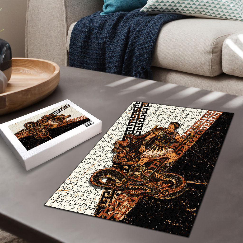 Cadmus Greek Mythology Dragon Slayer Puzzle Spartan Warrior Epic Battle Vintage Grunge