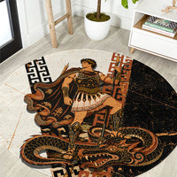 Cadmus Greek Mythology Dragon Slayer Round Carpet Spartan Warrior Epic Battle Vintage Grunge