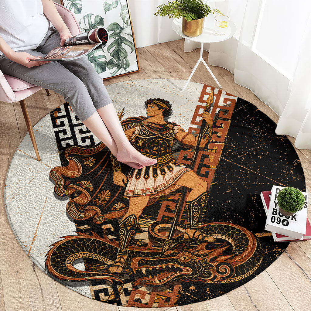 Cadmus Greek Mythology Dragon Slayer Round Carpet Spartan Warrior Epic Battle Vintage Grunge