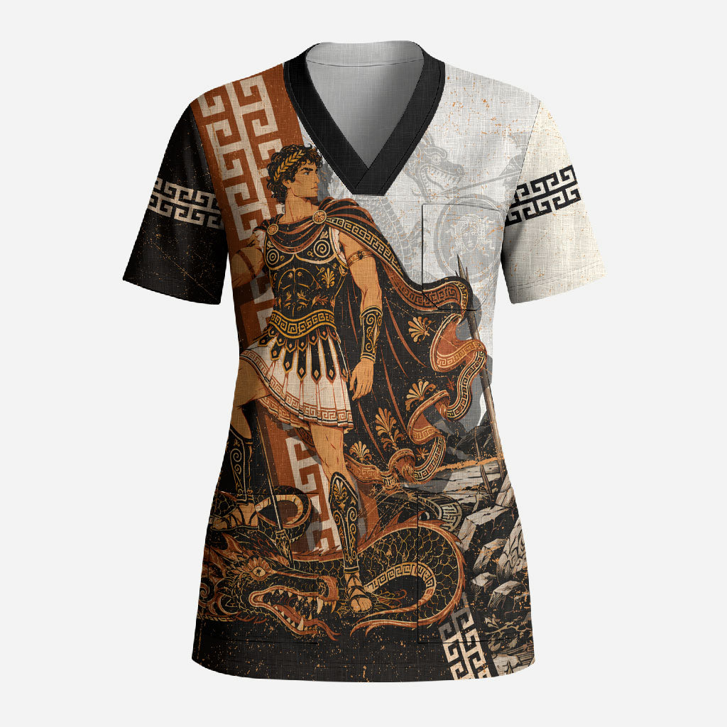 Cadmus Greek Mythology Dragon Slayer Scrub Top Spartan Warrior Epic Battle Vintage Grunge