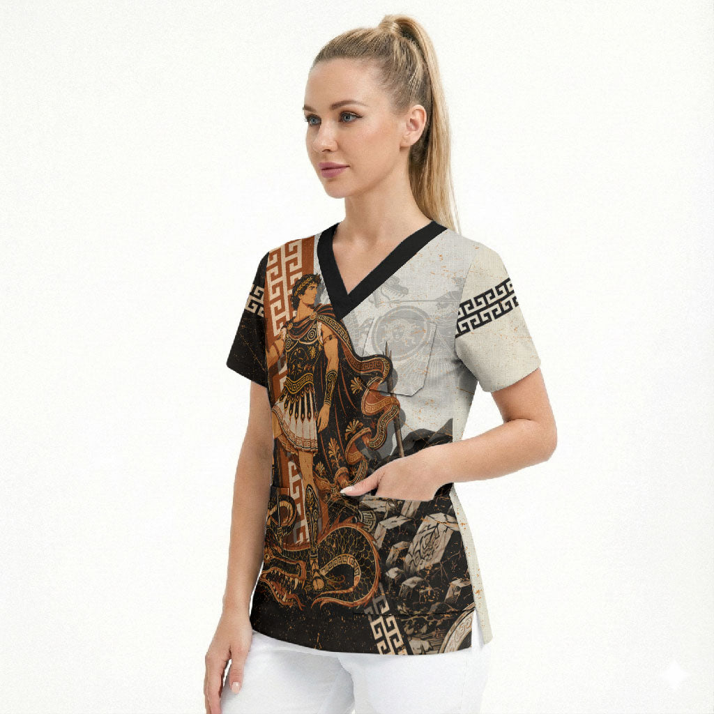 Cadmus Greek Mythology Dragon Slayer Scrub Top Spartan Warrior Epic Battle Vintage Grunge