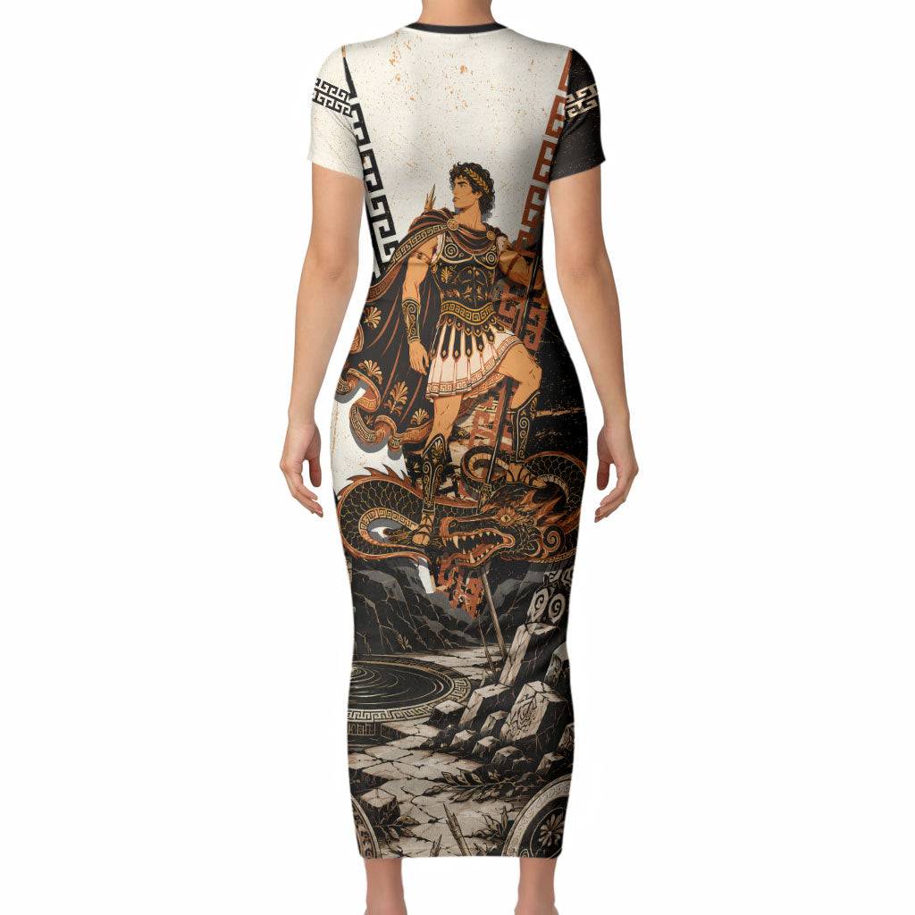 Cadmus Greek Mythology Dragon Slayer Short Sleeve Bodycon Dress Spartan Warrior Epic Battle Vintage Grunge