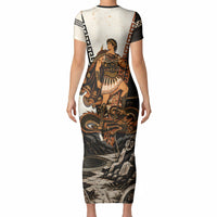 Cadmus Greek Mythology Dragon Slayer Short Sleeve Bodycon Dress Spartan Warrior Epic Battle Vintage Grunge