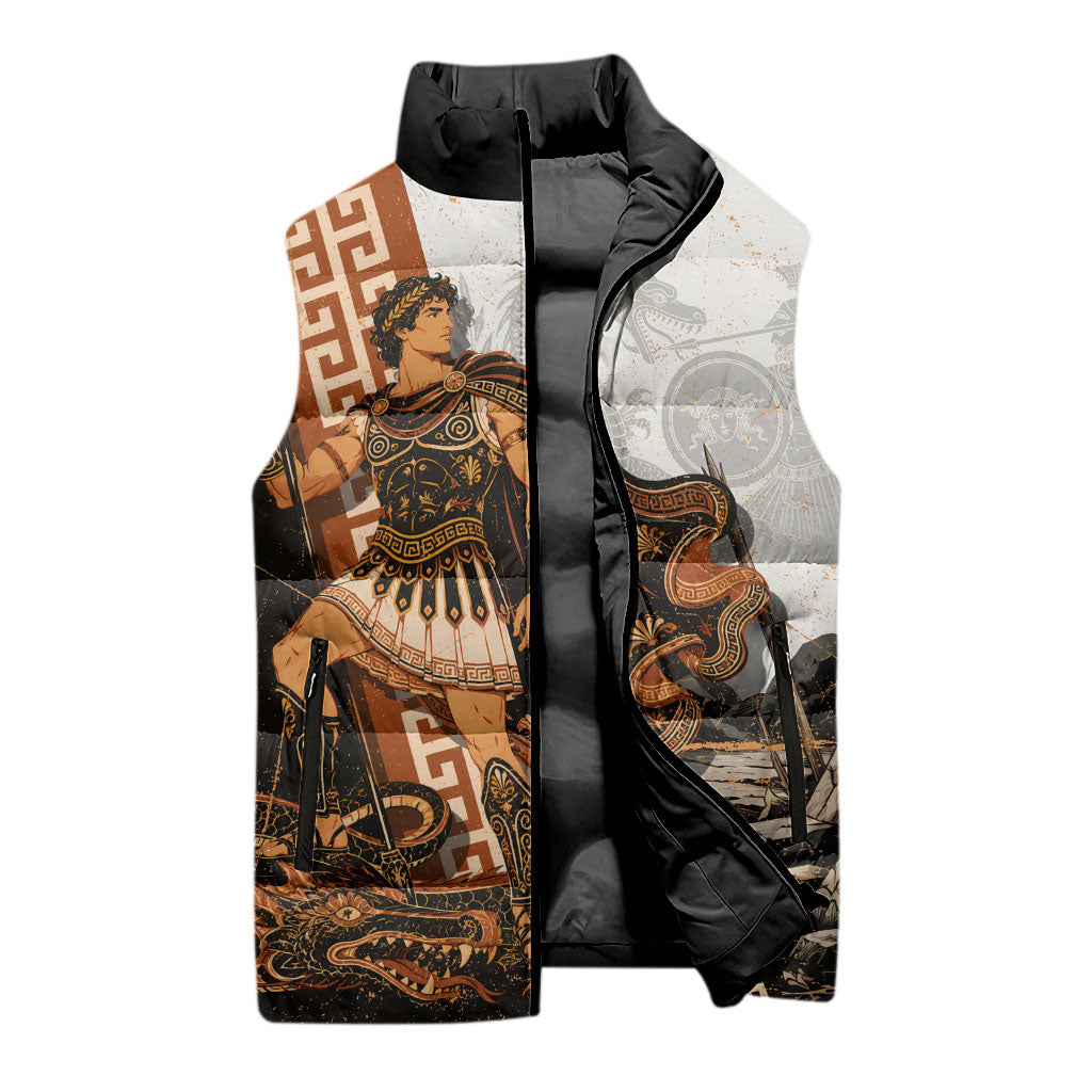 Cadmus Greek Mythology Dragon Slayer Sleeveless Puffer Jacket Spartan Warrior Epic Battle Vintage Grunge