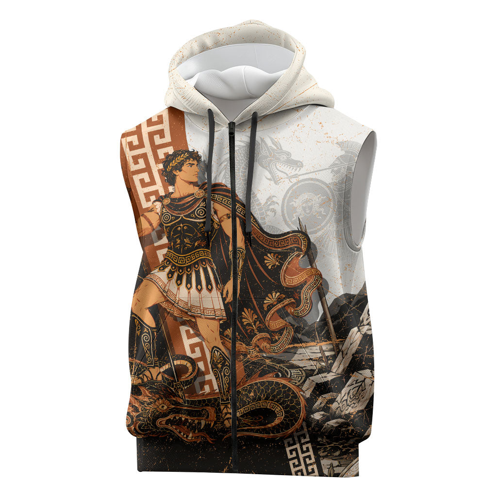 Cadmus Greek Mythology Dragon Slayer Sleeveless Zip Hoodie Spartan Warrior Epic Battle Vintage Grunge