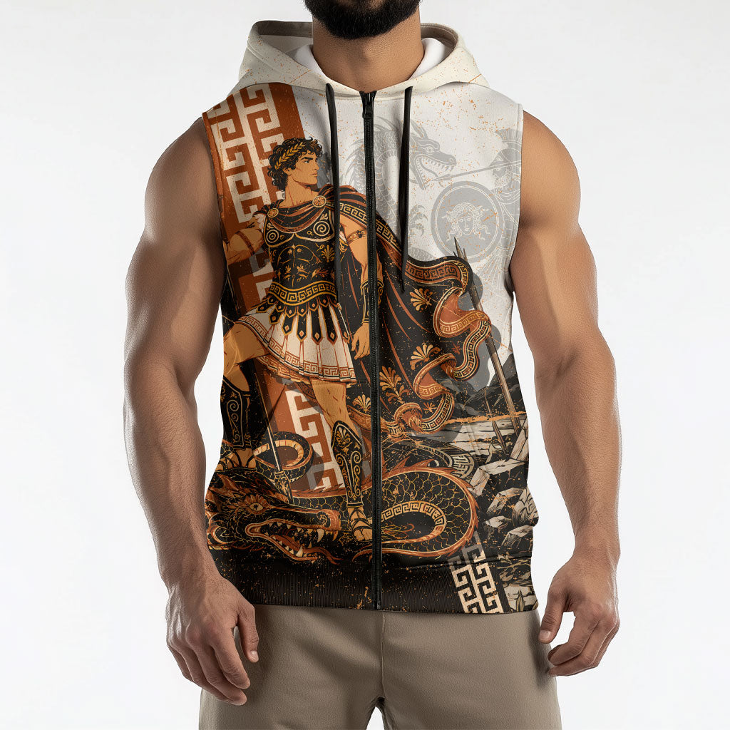 Cadmus Greek Mythology Dragon Slayer Sleeveless Zip Hoodie Spartan Warrior Epic Battle Vintage Grunge