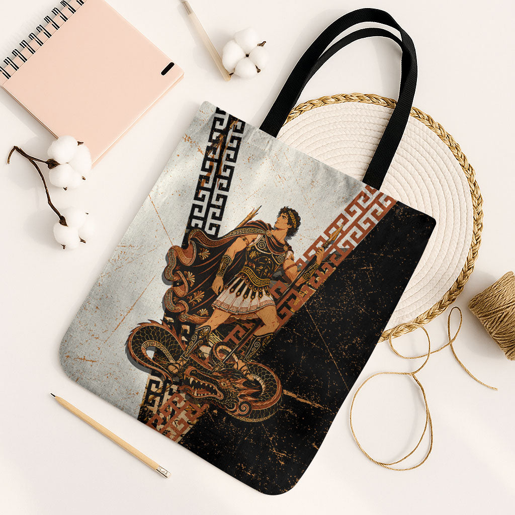Cadmus Greek Mythology Dragon Slayer Tote Bag Spartan Warrior Epic Battle Vintage Grunge