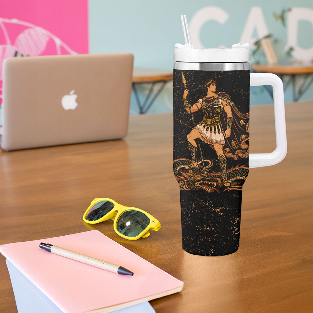 Cadmus Greek Mythology Dragon Slayer Tumbler With Handle Spartan Warrior Epic Battle Vintage Grunge