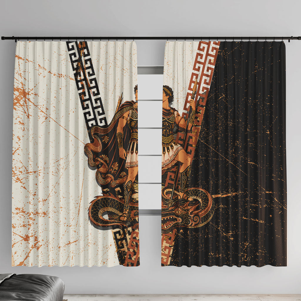 Cadmus Greek Mythology Dragon Slayer Window Curtain Spartan Warrior Epic Battle Vintage Grunge