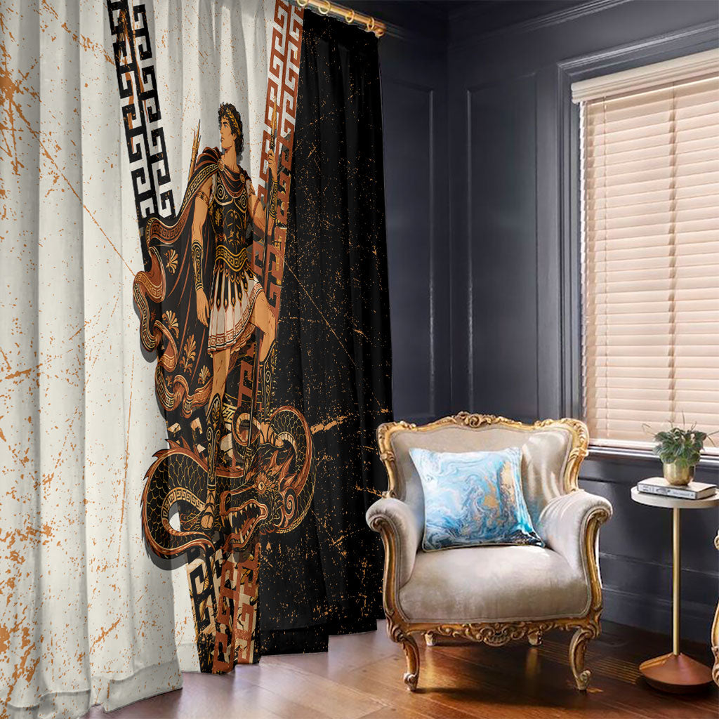 Cadmus Greek Mythology Dragon Slayer Window Curtain Spartan Warrior Epic Battle Vintage Grunge
