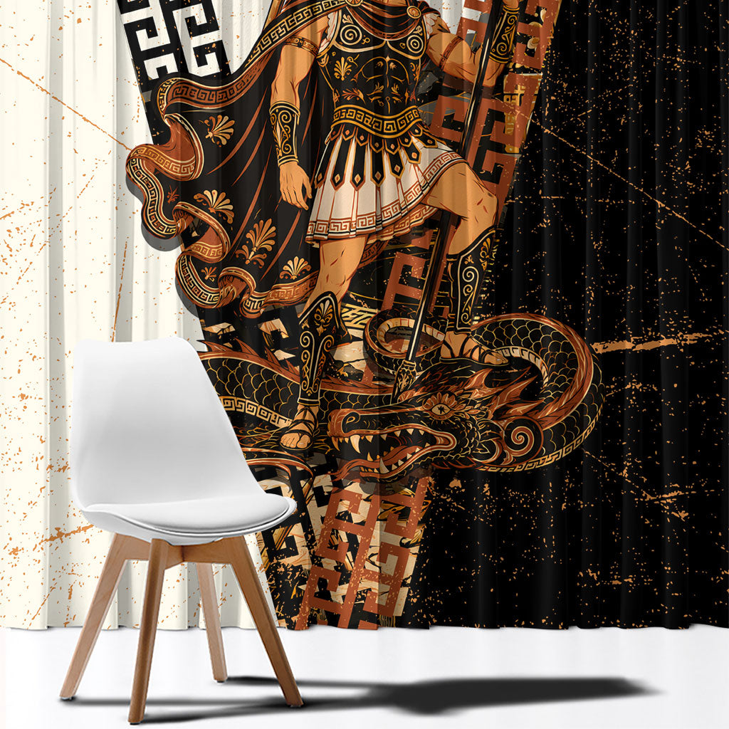 Cadmus Greek Mythology Dragon Slayer Window Curtain Spartan Warrior Epic Battle Vintage Grunge