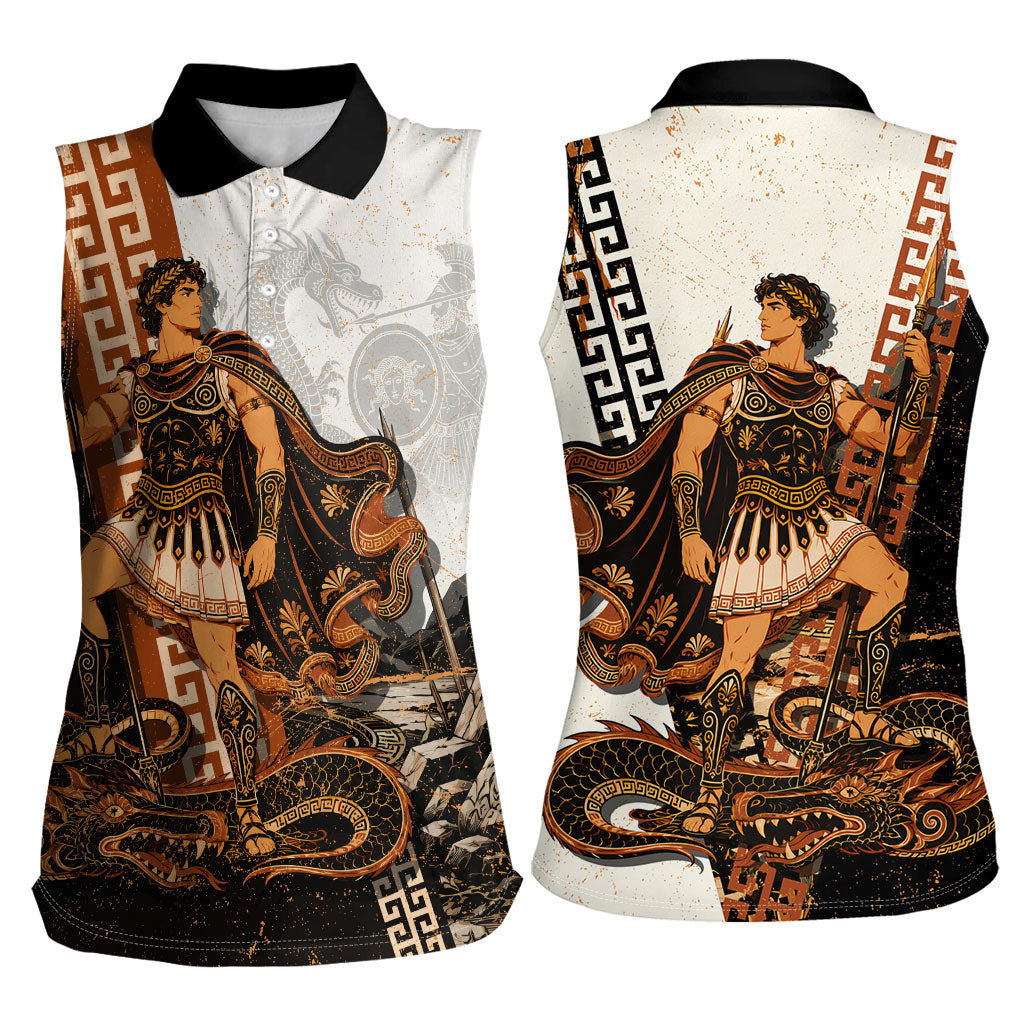 Cadmus Greek Mythology Dragon Slayer Women Sleeveless Polo Shirt Spartan Warrior Epic Battle Vintage Grunge