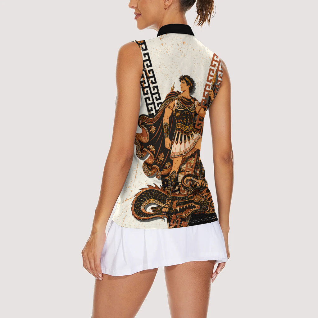 Cadmus Greek Mythology Dragon Slayer Women Sleeveless Polo Shirt Spartan Warrior Epic Battle Vintage Grunge