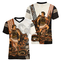 Cadmus Greek Mythology Dragon Slayer Women V-Neck T-Shirt Spartan Warrior Epic Battle Vintage Grunge