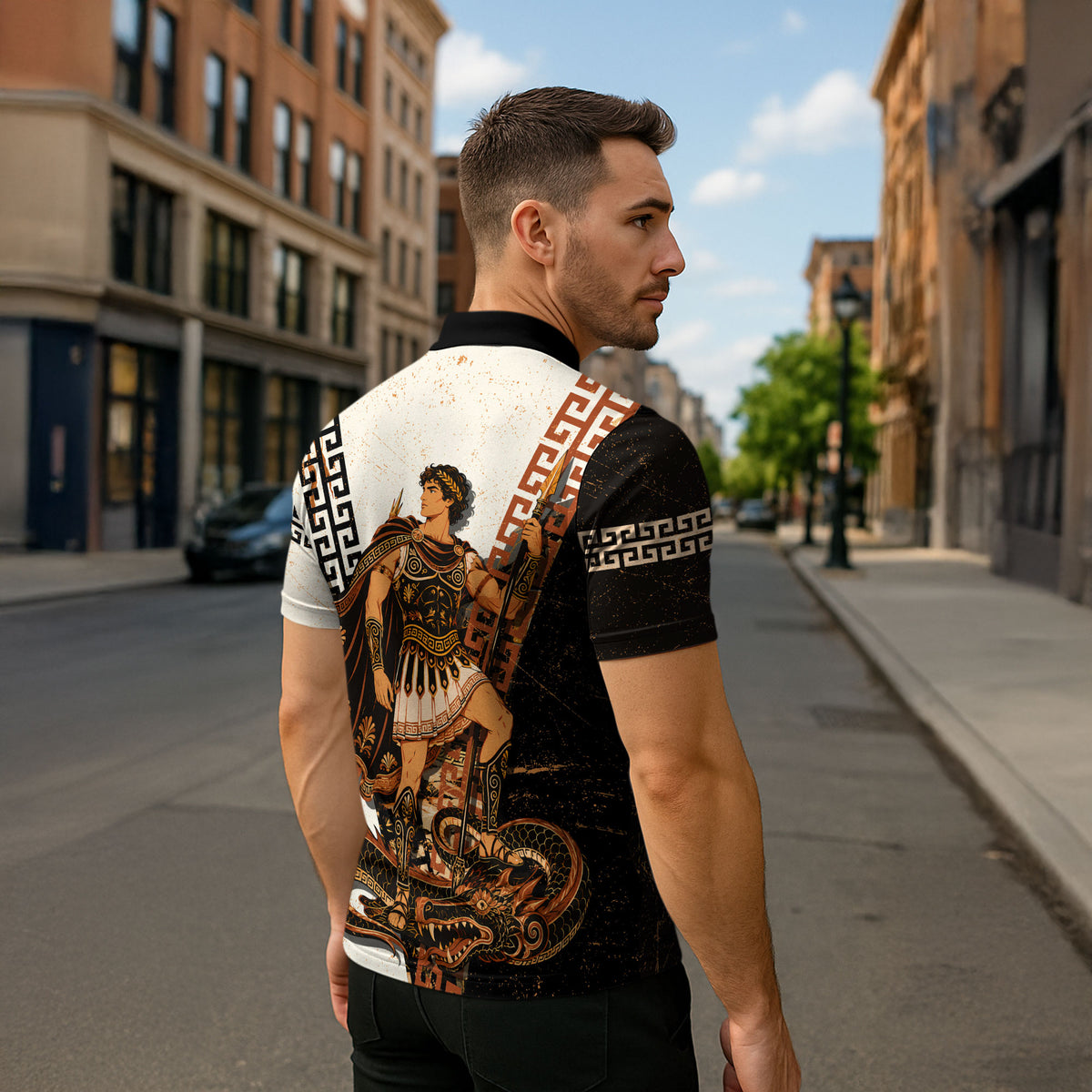 Cadmus Greek Mythology Dragon Slayer Zipper Polo Shirt Spartan Warrior Epic Battle Vintage Grunge