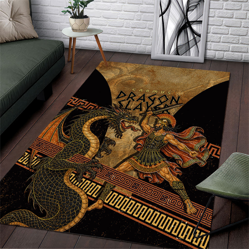 Cadmus Dragon Slayer Area Rug Mythological Beast Battle Vintage Greek