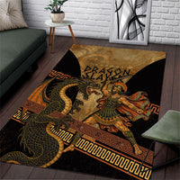 Cadmus Dragon Slayer Area Rug Mythological Beast Battle Vintage Greek