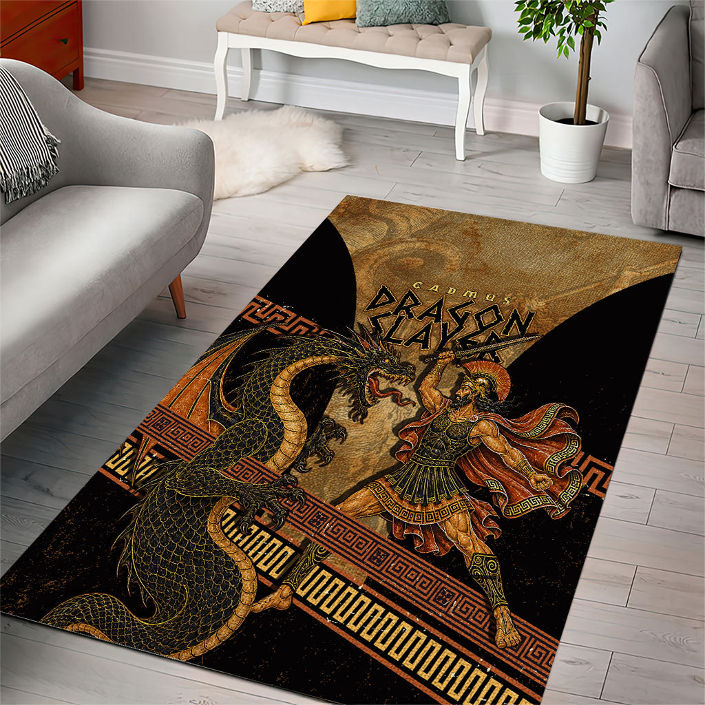 Cadmus Dragon Slayer Area Rug Mythological Beast Battle Vintage Greek
