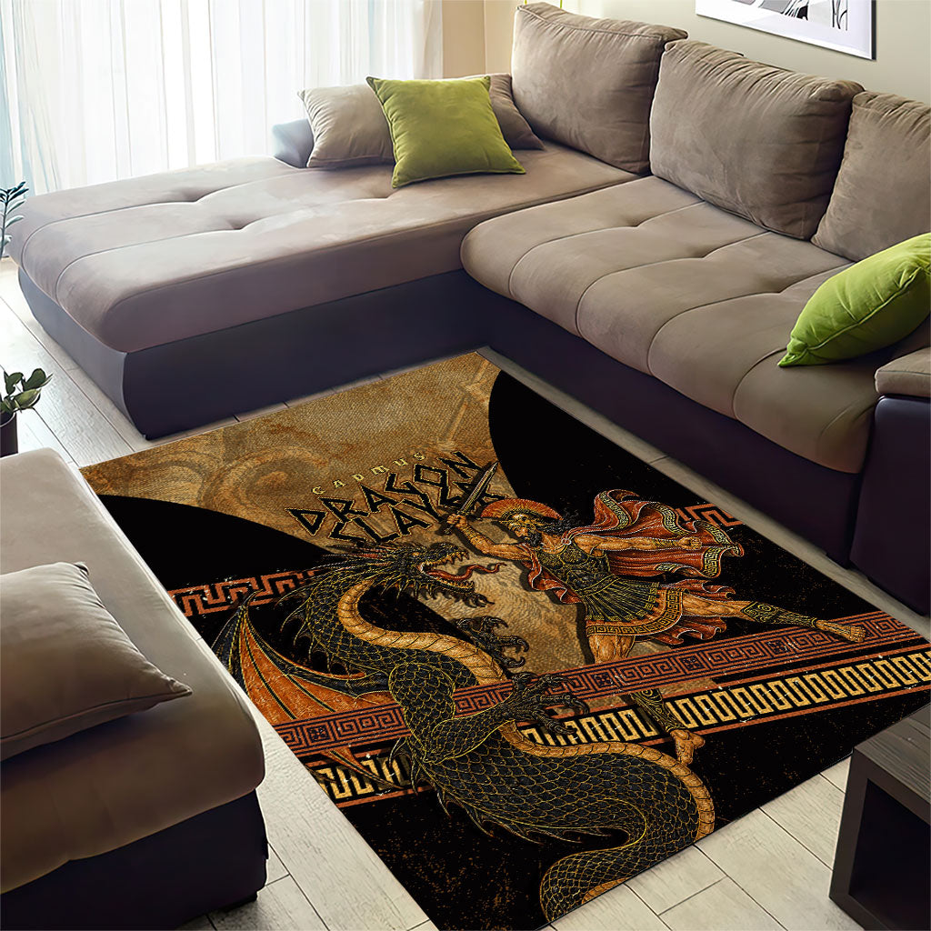 Cadmus Dragon Slayer Area Rug Mythological Beast Battle Vintage Greek